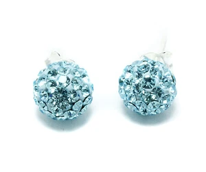 Fireball Light Blue Earrings .925 Sterling Silver Stud Crystal 8mm 1.20 Grams - Picture 1 of 4