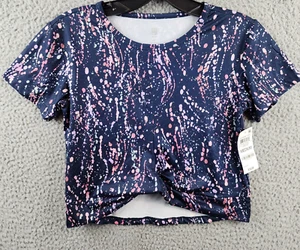 ID Ideology Ruching Splatter Print Top Girls M Indigo Sea Crew Neck Pullover - Picture 1 of 15