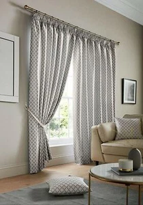 Silbergrau Jacquard Paar gebandte Vorhänge Design alle Größen komplett gefüttert - Bild 1 von 1