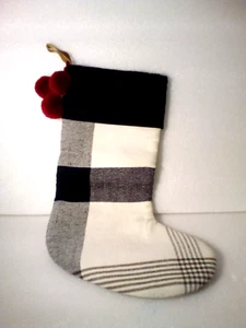 Calza natalizia a quadri - plaid bianco/nero con pom - cuore e mano con magnolia - Foto 1 di 2