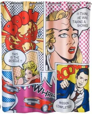Wenko Pop Art Shower Curtain 78” Cartoon Comic Book Themed Colorful Abstract Art - Image 1 of 2