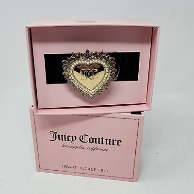 Cinturón Juicy Couture Para Mujer Dorado Perla Corazón Imitación Cuero Negro Hebilla M/L Nuevo Foto 1 de 4