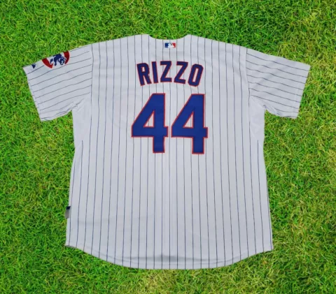 Majestic Chicago Cubs Anthony Rizzo Baseball Jersey Men's Size 54 White Striped Cover
