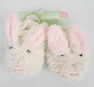 BABY BOOTIES Rabbit Bunny New Shower Gift Slippers Shoes Socks Fuzzy Cream 0-3 - Picture 1 of 4