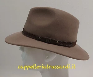 CAPPELLO INDIANA JONES CASUAL FELTRO LANA MARRONE CHIARO TORTORA Made in Italy - Foto 1 di 4