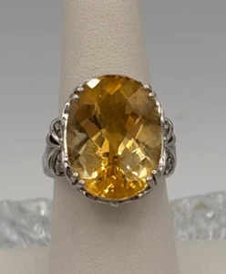 14.15 cttw checkerboard citrine w/ white zircon, women's silver rjng size 8 - Picture 1 of 23