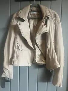 Karen Millen Biker Jacket Size 14 Leather Pale Pink Blush - Picture 1 of 12