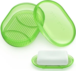 Clear-Green Soap Holder, Travel Soap Container, Portable Soap Dish with Lid, Lea - Picture 1 of 7