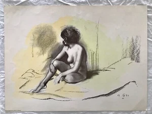 BEAUTIFUL VINTAGE NUDE WOMAN PASTEL RARE ART PRINT BY GIORGIO SALMOIRAGHI ITALY - Picture 1 of 2