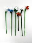 Vintage Glass Long stem Hand  Blown Glass Flowers Lot Of 6