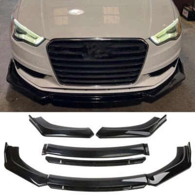 4pcs Front Bumper Lip Spoiler Lower Splitter Gloss Black For AUDI A3 A4 A5 Foto 1 de 4