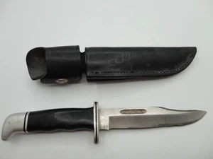 VINTAGE Buck 119 USA MADE Fixed Blade Hunting Knife Leather Sheath (POOR COND.) - Picture 1 of 24