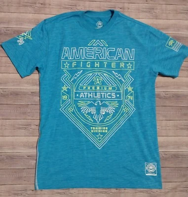 Camiseta para hombre American Fighter azul brillante verde neón talla grande usada en excelente estado Foto 1 de 4