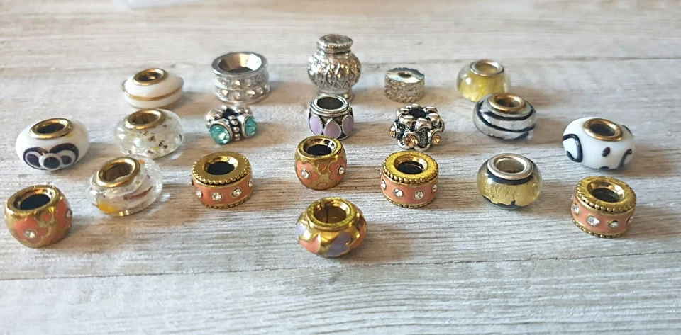 Mezcla Ecléctica 20 Cuentas Deslizables Estilo Pandora/Murano Vidrio/Metal/Estrás/Esmalte Foto 1 de 4
