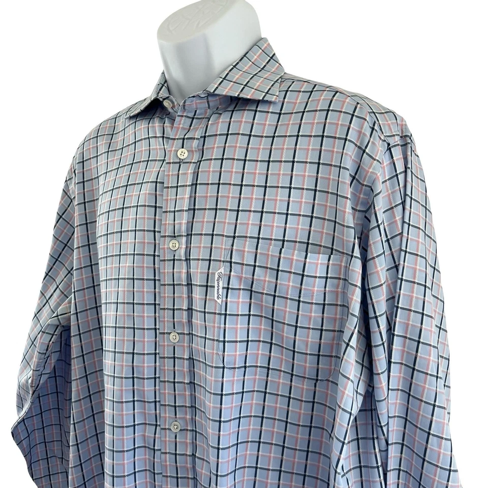 Camisa Faconnable Para Hombres XL 16.5 Azul Rosa A Cuadros Abotonada Manga Larga Algodón EE. UU. Foto 1 de 4