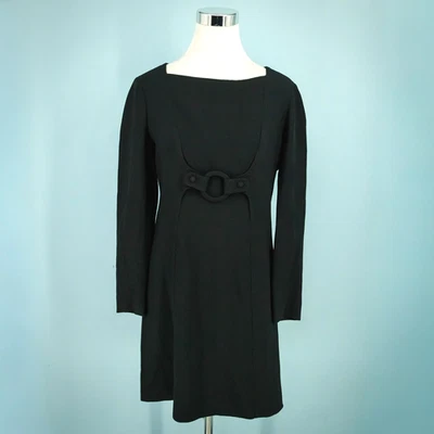 Moschino Cheap and Chic Size 10 Black Square Boat Neck Long Sleeve Buckle Dress - Image 1 of 4