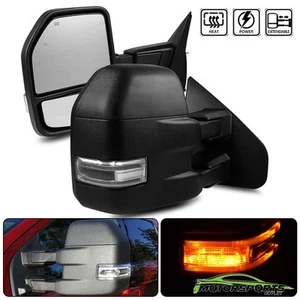 Fit 2015-2018 Ford F150 8 PIN Power Heated Telescoping LED Light Towing Mirrors - Picture 1 of 12