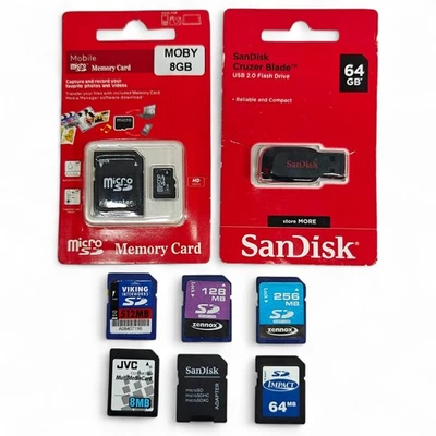 8x SD MicroSD Card, SanDisk USB Flash Drive, Memory Storage Job Lot | New + Used - Image 1 of 2
