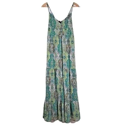 Maxi Vestido Energie Para Mujer Talla Mediana Marrón Verde Gasa En Niveles Babydoll Boho Y2K Foto 1 de 4