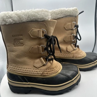 Sorel Caribou ботинки молодежный размер 1 водонепроницаемый замши/резины изолированный зимний снег - Изображение 1 из 4