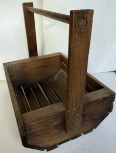 VTG - Wood Gathering Basket With Handle Wooden Rustic Sturdy 1980s Bread Basket - Picture 1 of 7