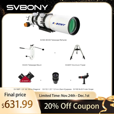 SVBONY SV503 80 ED Telescope Refractor Visual Set for Moon Planetary Observation - Image 1 of 4