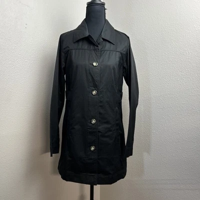 Impermeable Eddie Bauer XS largo negro estilo trinchera algodón nailon para mujer Foto 1 de 4