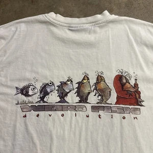 Vintage Fish Shirt Mens XL White 90s Weird Fish Cartoon Funny Parody Ocean Skate - Picture 1 of 7