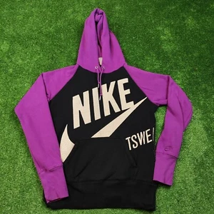 Felpa Nike vintage con cappuccio donna piccola stampa grafica viola nera y2k ... - Foto 1 di 10
