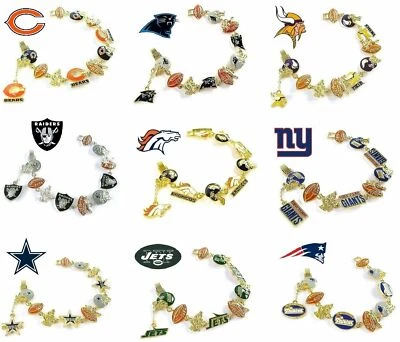 Charm Bracelet NEW Official NFL Fits 7-1/4" - 7-1/2" Jewelry Ladies CHOOSE TEAM  - Image 1 of 4