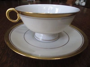 THEODORE HAVILAND, NEW YORK, BERKELEY PATTERN GOLD/WHITE CUP & SAUCER SET,MARKED - Picture 1 of 12