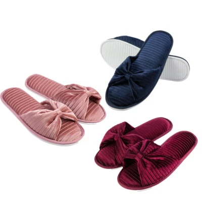 Slip-on Open Toe Velet Slippers Memory Foam Sole Women Fashion Spa House Shoes - Image 1 of 4