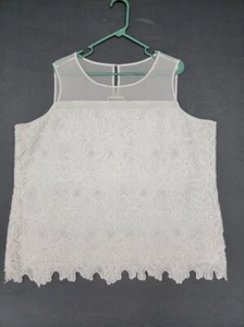 CALVIN KLEIN Para Mujer 1X Top Corte Floral Encaje Sin Mangas Transparente Hombro BLANCO - Imagen 1 de 8