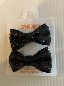 Gymboree HAIR CLIPS (2) Bows GLITTERY BLACK Barrettes IRIDESCENT Party 2.5” NWT - Picture 1 of 2
