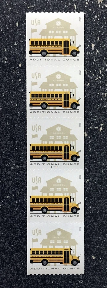 2023USA #5741 Additional Ounce Rate School Bus - Plate PNC Coil Strip of 5 - Image 1 of 1