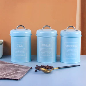 Set of 3 Metal Canisters Coffee Tea Sugar Retro Container Kitchen Storage Decor - Picture 1 of 5