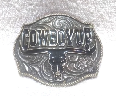 Montana Silversmiths Cowboy Up Texas Longhorns Belt Buckle Great Condition - Image 1 of 4