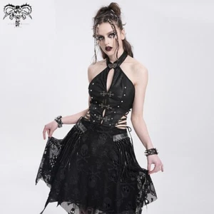 Devil Fashion Women Black Gothic Punk Irregular Cut Out Halter Sleeveless Dress - Bild 1 von 17