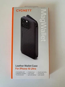 Cygnett Magwallet Iphone 15 Ultra Black Leather Wallet Phone Case - Picture 1 of 7