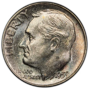1959 Roosevelt Toner Dime PCGS MS66FB - Splash Toning OBV Lavender Rev!! - Picture 1 of 2