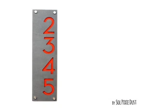Modern House Numbers, Concrete with Orange Acrylic - Vertical - Sign Plaque - Picture 1 of 7