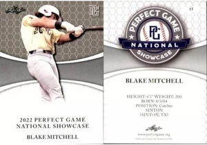 BLAKE MITCHELL 2022 LEAF PERFECT GAME "1ST EVER PRINTED" ROOKIE CARD #15 - Picture 1 of 1