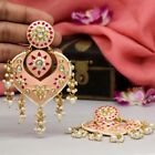 Indian Bollywood Style Kundan Meenakari Earrings Peach