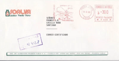 Chile 1996 Correo Registrado Publicidad Cubierta Pesca en Sudamérica Medidor Rojo Foto 1 de 3