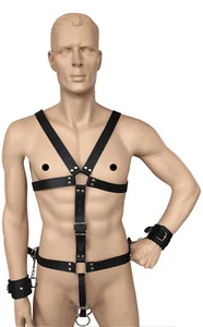 BDSM echt Herren Bondage Leder Harness echt Leder Riemen Body mit Handfesseln - Bild 1 von 1