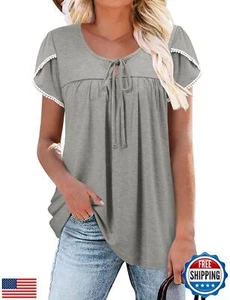 BETTE BOUTIK tunic tops for women petal short sleeve summer crewneck loose fi - Picture 1 of 5