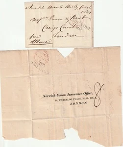 1811 FREE FRONT & 1822 PART NU INSURANCE ARUNDEL MILEAGE POSTMARKS RICHARD ELLIS - Picture 1 of 2