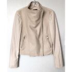Lamarque Leather/Linen Blend Biker Jacket in Neutrals Size S