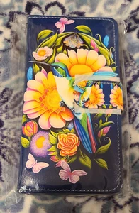 Motorola "Moto G 5G 2024 Wallet Case Black W Hummingbirds And Flowers" New - Picture 1 of 8