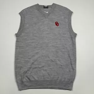 Nike Golf Men’s Vest Sz Medium Wool Blend V Neck Knit Gray Oklahoma OU Sooners - Picture 1 of 7
